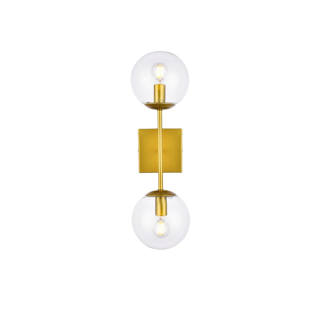 Neri 2 Lights Brass And Clear Glass Wall Sconce. Picture 1