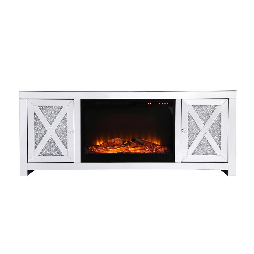 59 In. Crystal Mirrored Tv Stand With Wood Log Insert Fireplace. Picture 1