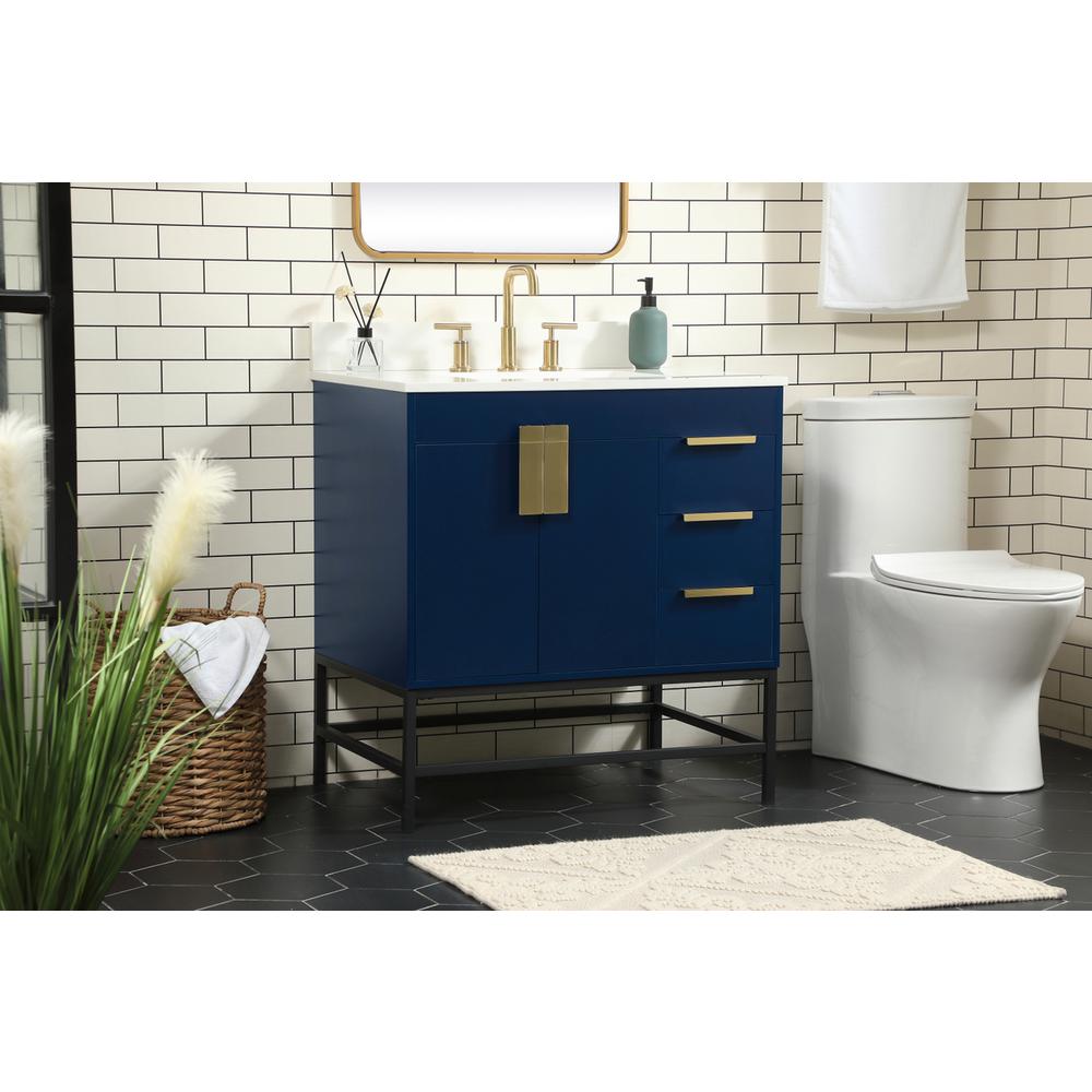 32 Inch Single Bathroom Vanity In Blue With Backsplash. Picture 2