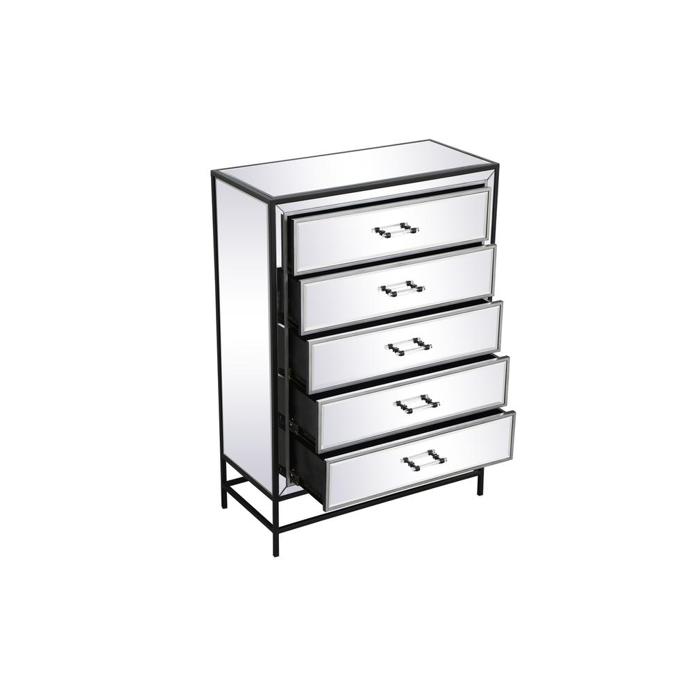 34 Inch Mirrored 5 Drawers Chest In Black. Picture 6