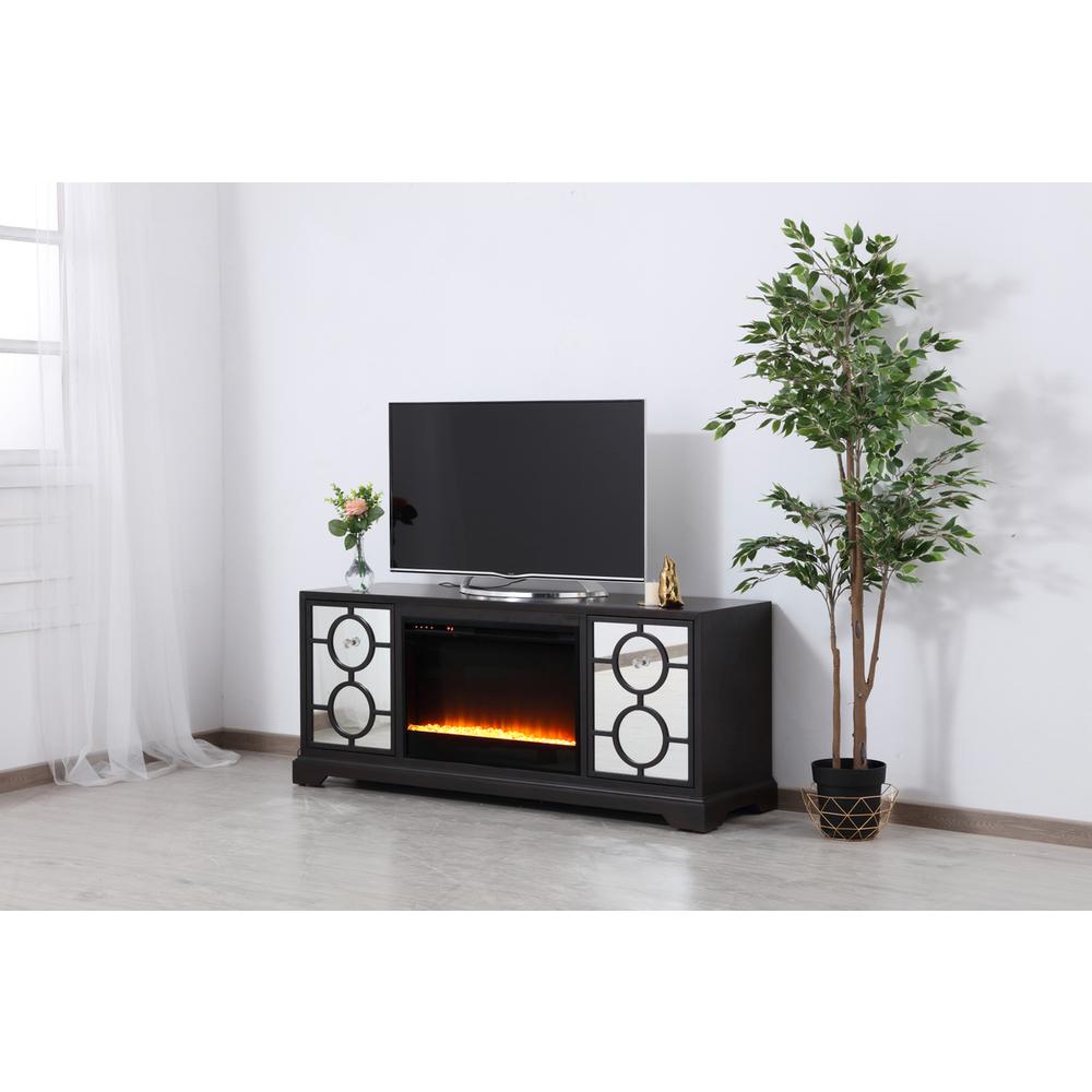 60 In. Mirrored Tv Stand With Crystal Fireplace Insert In Dark Walnut. Picture 2