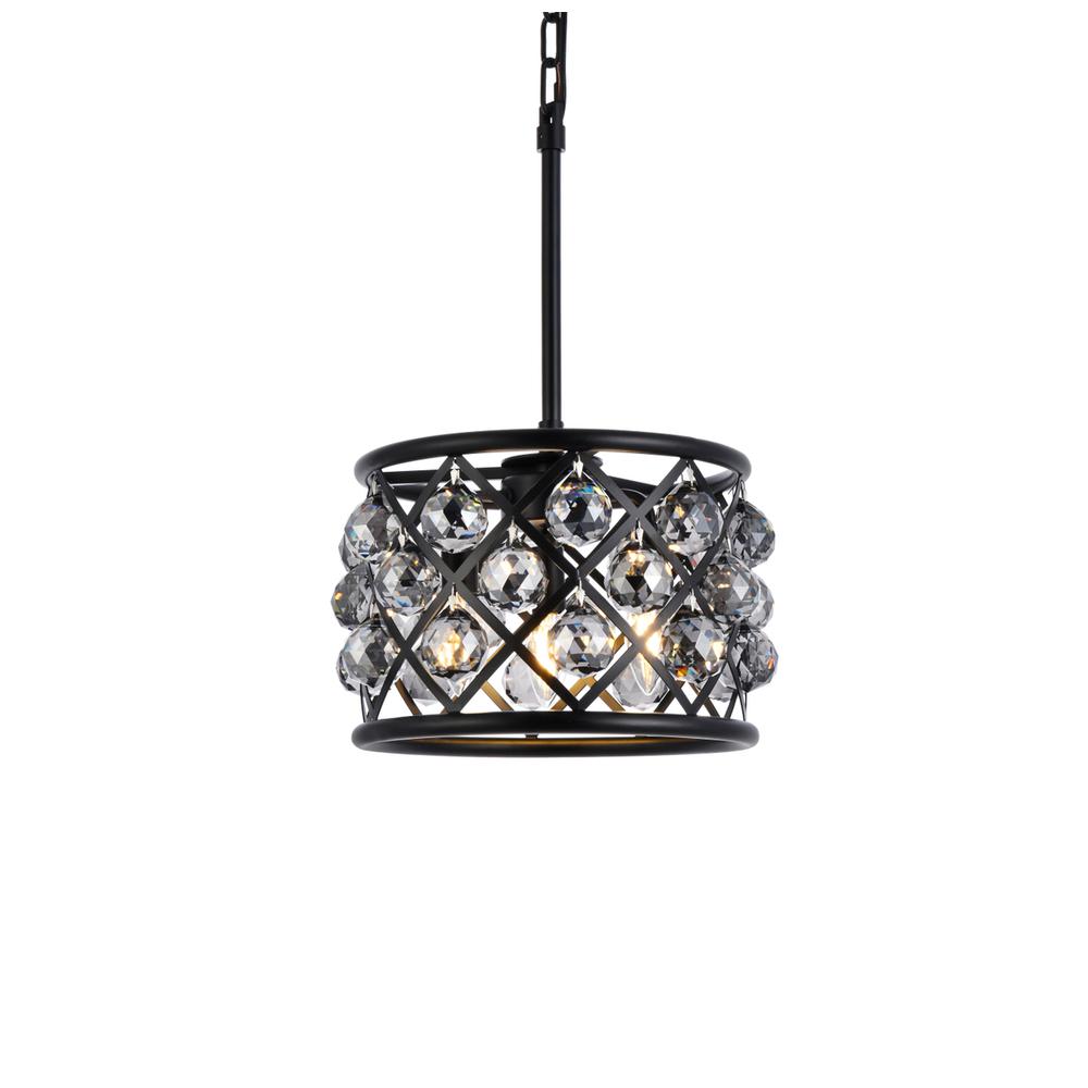 Madison 3 Light Matte Black Pendant Silver Shade (Grey) Royal Cut Crystal. Picture 2
