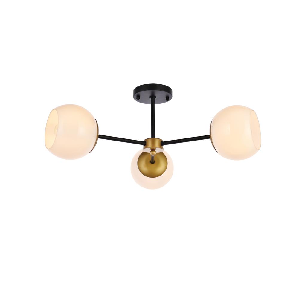 Briggs 26 Inch Flush Mount In Black And Brass With White Shade. Picture 1