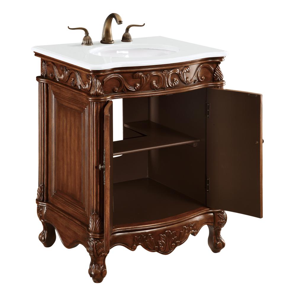 27 Inch Single Bathroom Vanity In Brown With Ivory White Engineered Marble. Picture 3