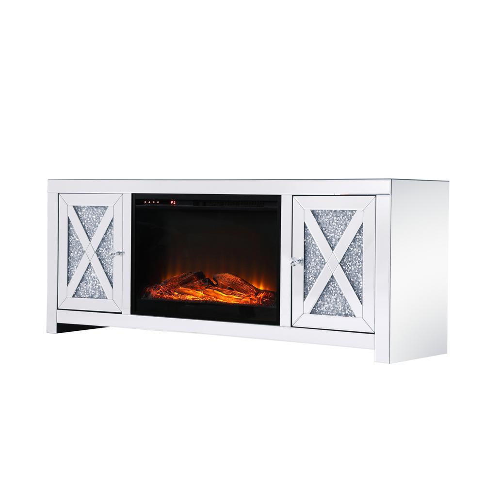 59 In. Crystal Mirrored Tv Stand With Wood Log Insert Fireplace. Picture 6