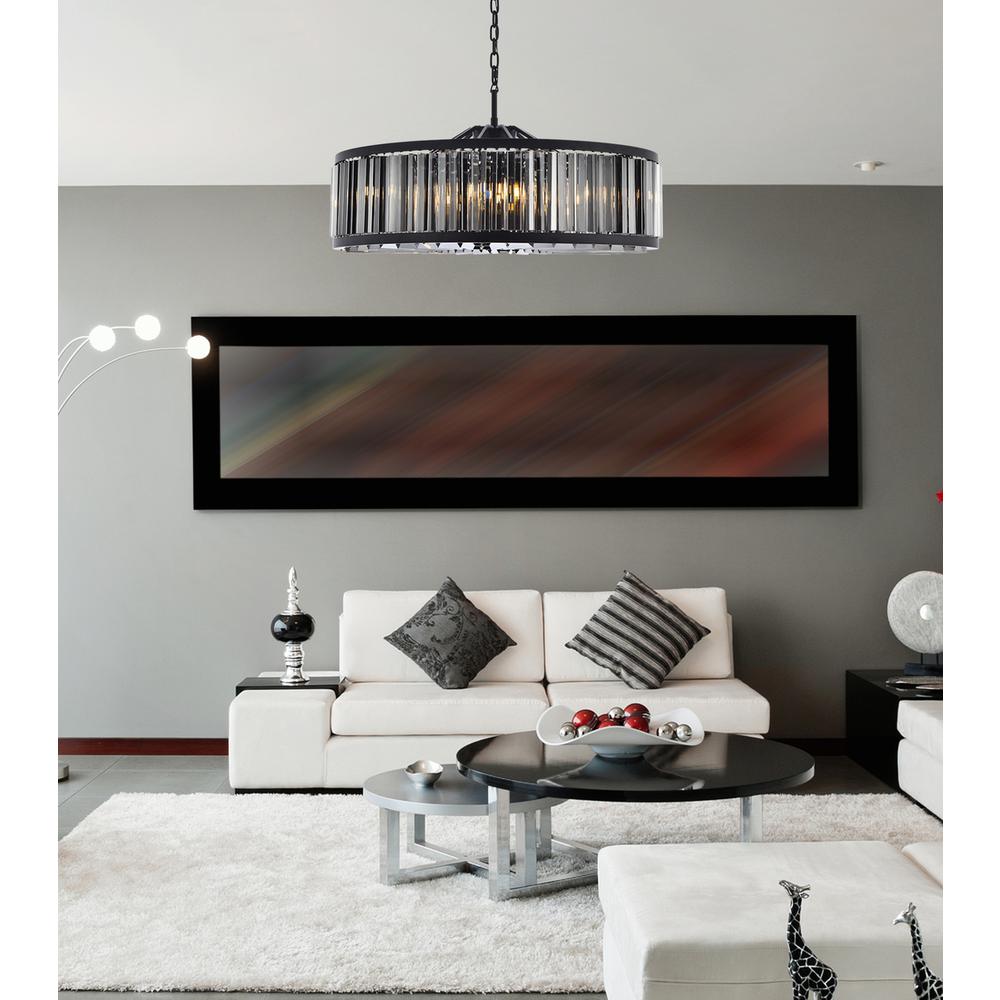 Chelsea 10 Light Matte Black Chandelier Silver Shade (Grey) Royal Cut Crystal. Picture 8