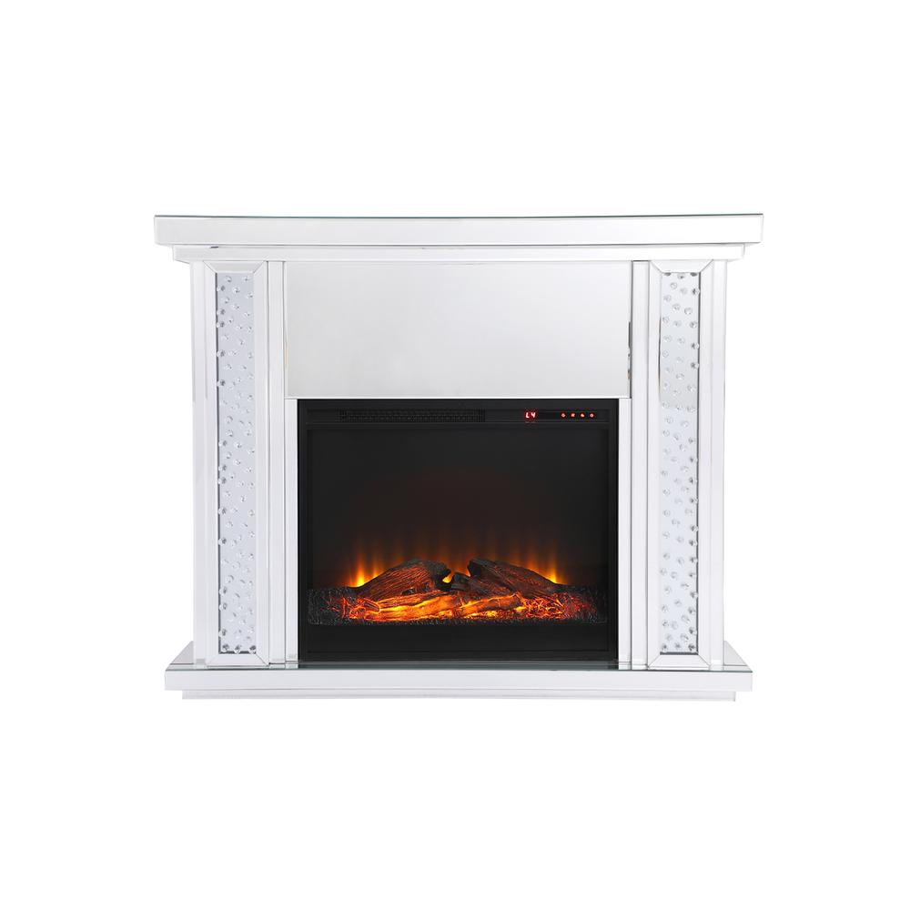 47.5 In. Crystal Mirrored Mantle With Wood Log Insert Fireplace. Picture 1