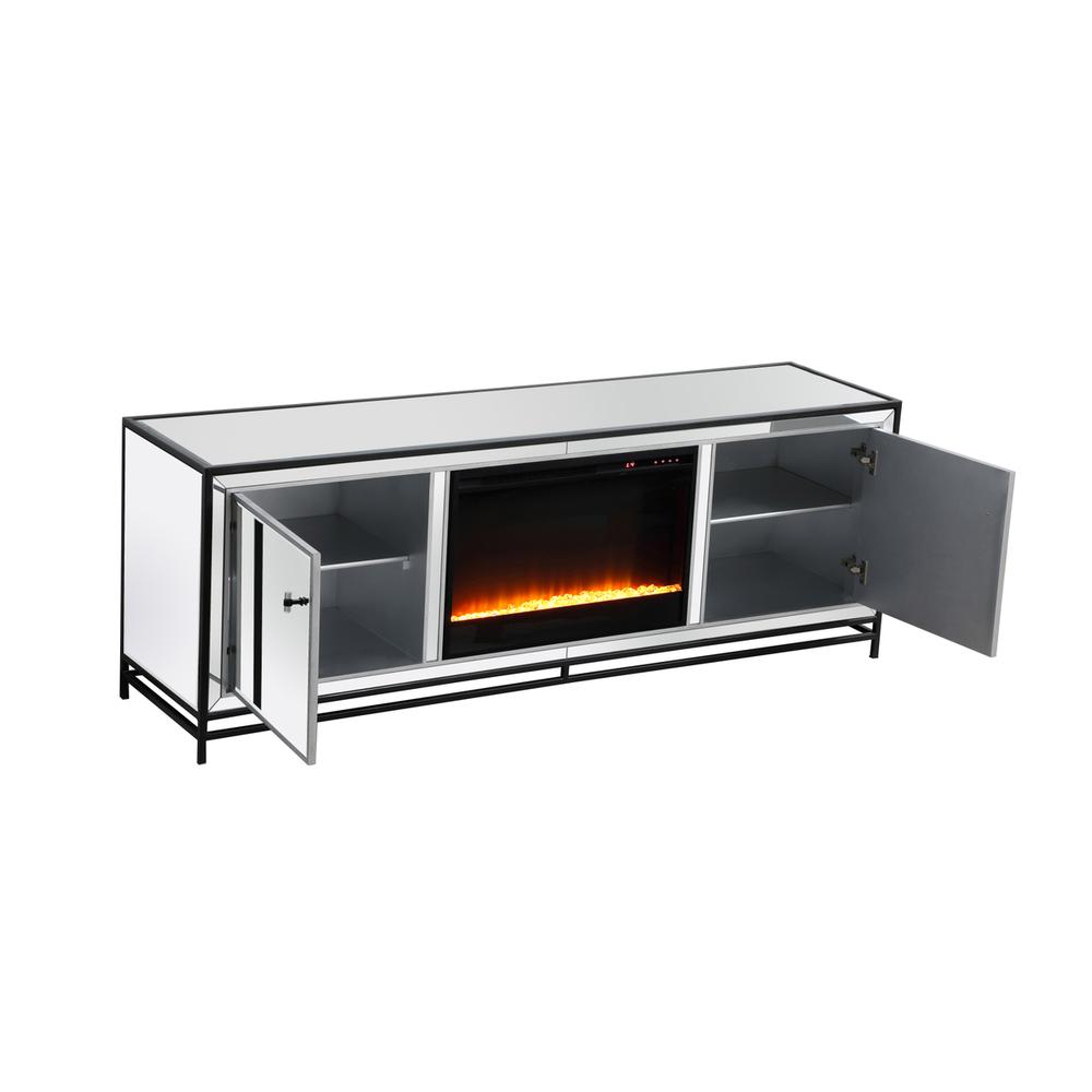 James 72 In. Mirrored Tv Stand With Crystal Fireplace In Black. Picture 8