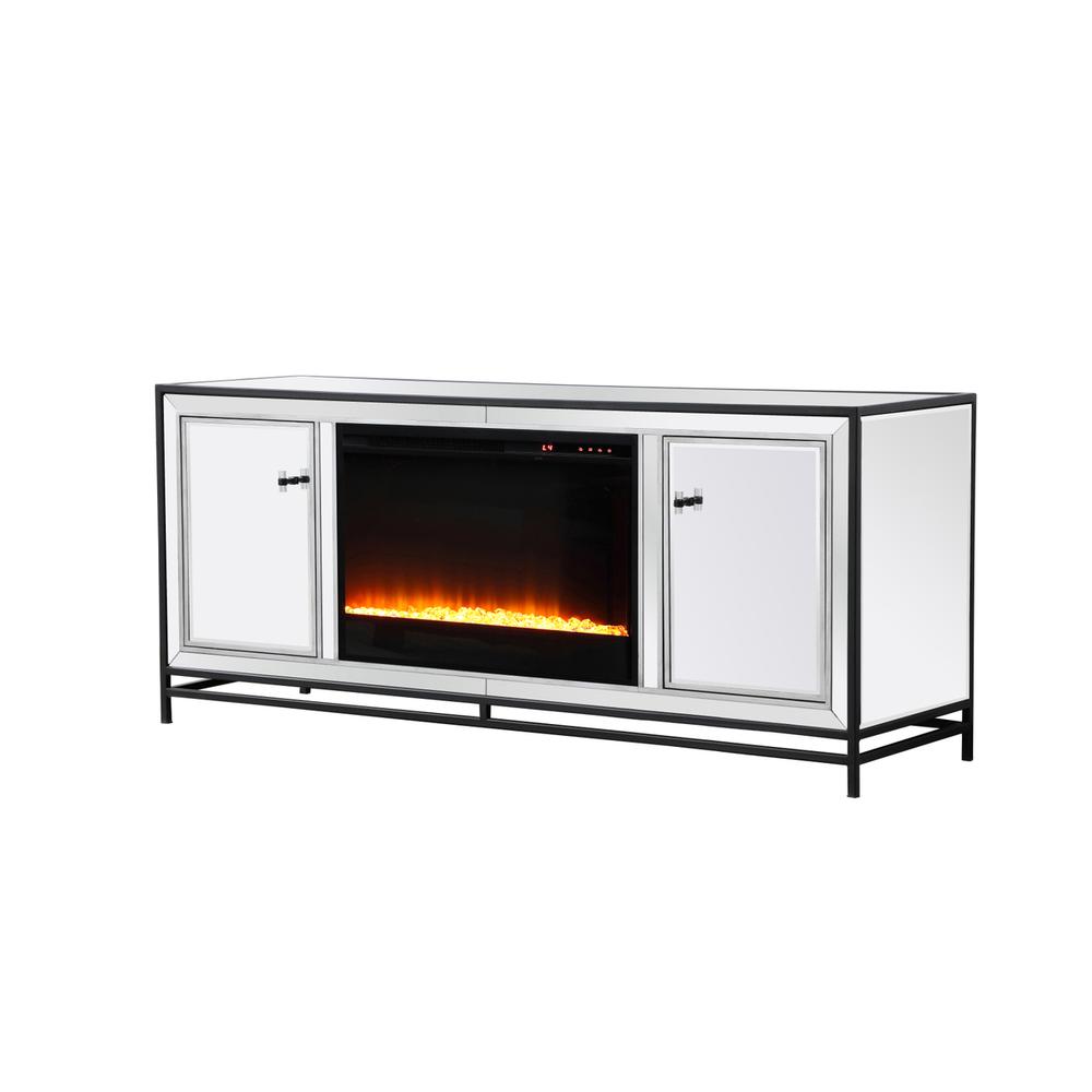 James 60 In. Mirrored Tv Stand With Crystal Fireplace In Black. Picture 5