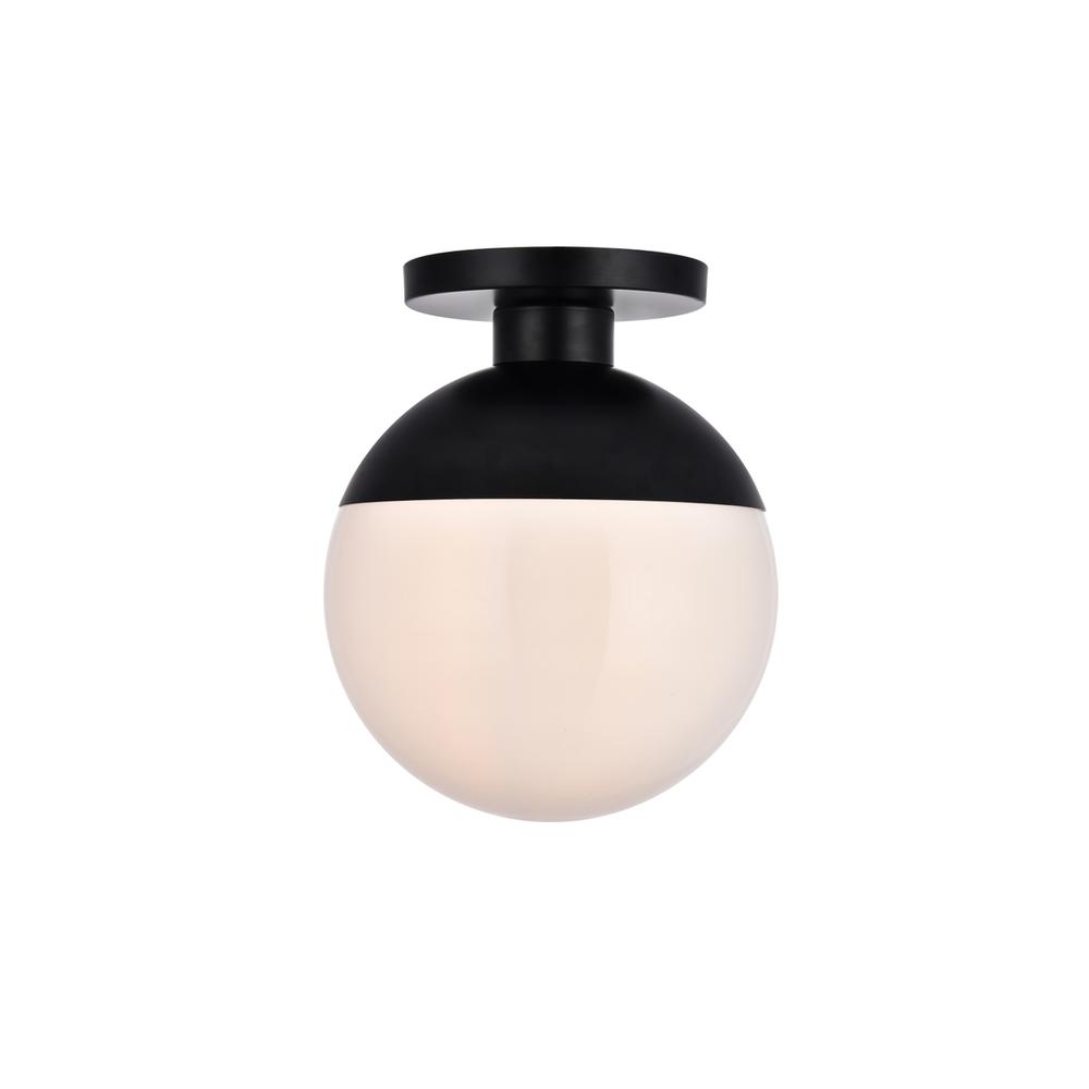 Eclipse 1 Light Black Flush Mount With Frosted White Glass. Picture 1