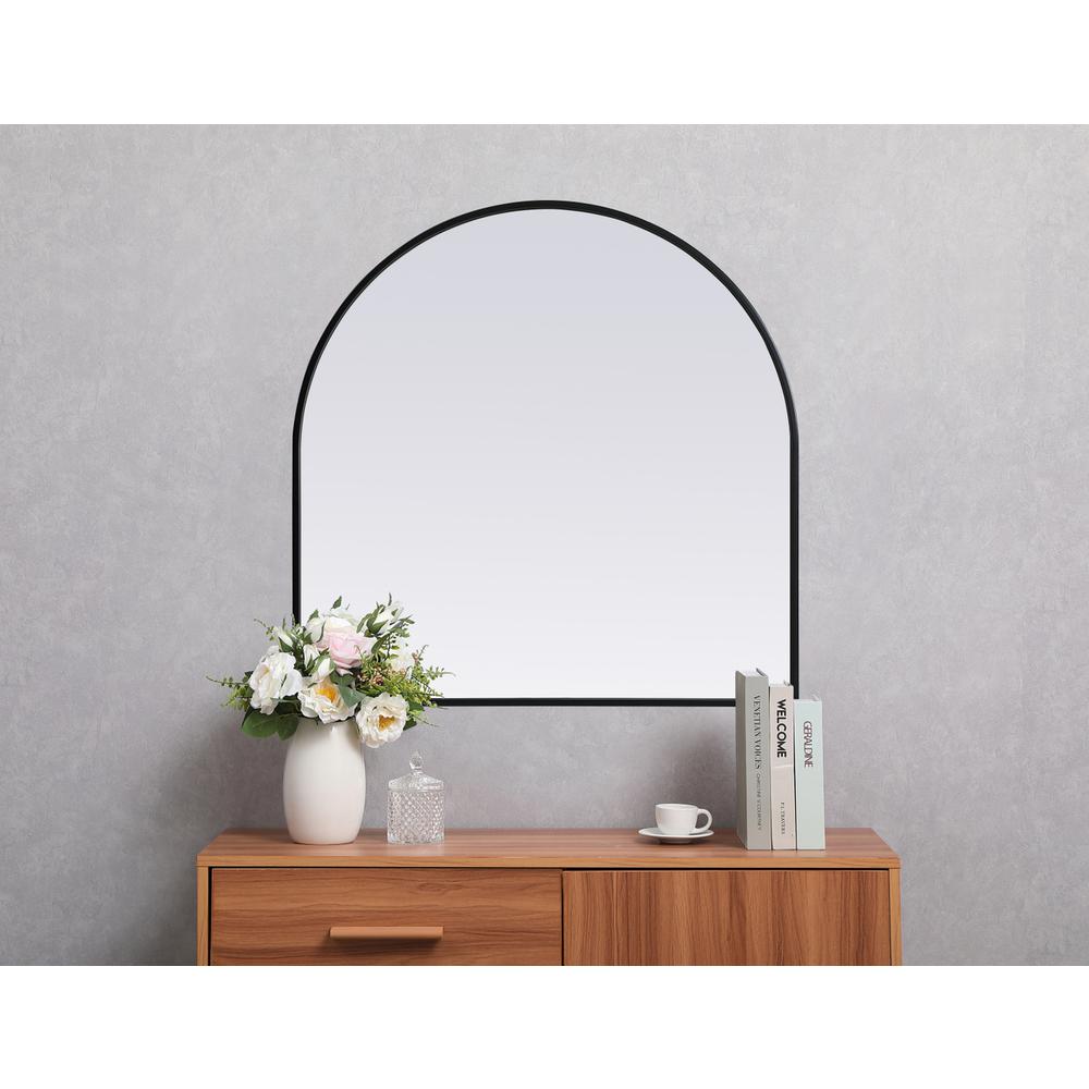 Metal Frame Arch Mirror 30X30 Inch In Black. Picture 9