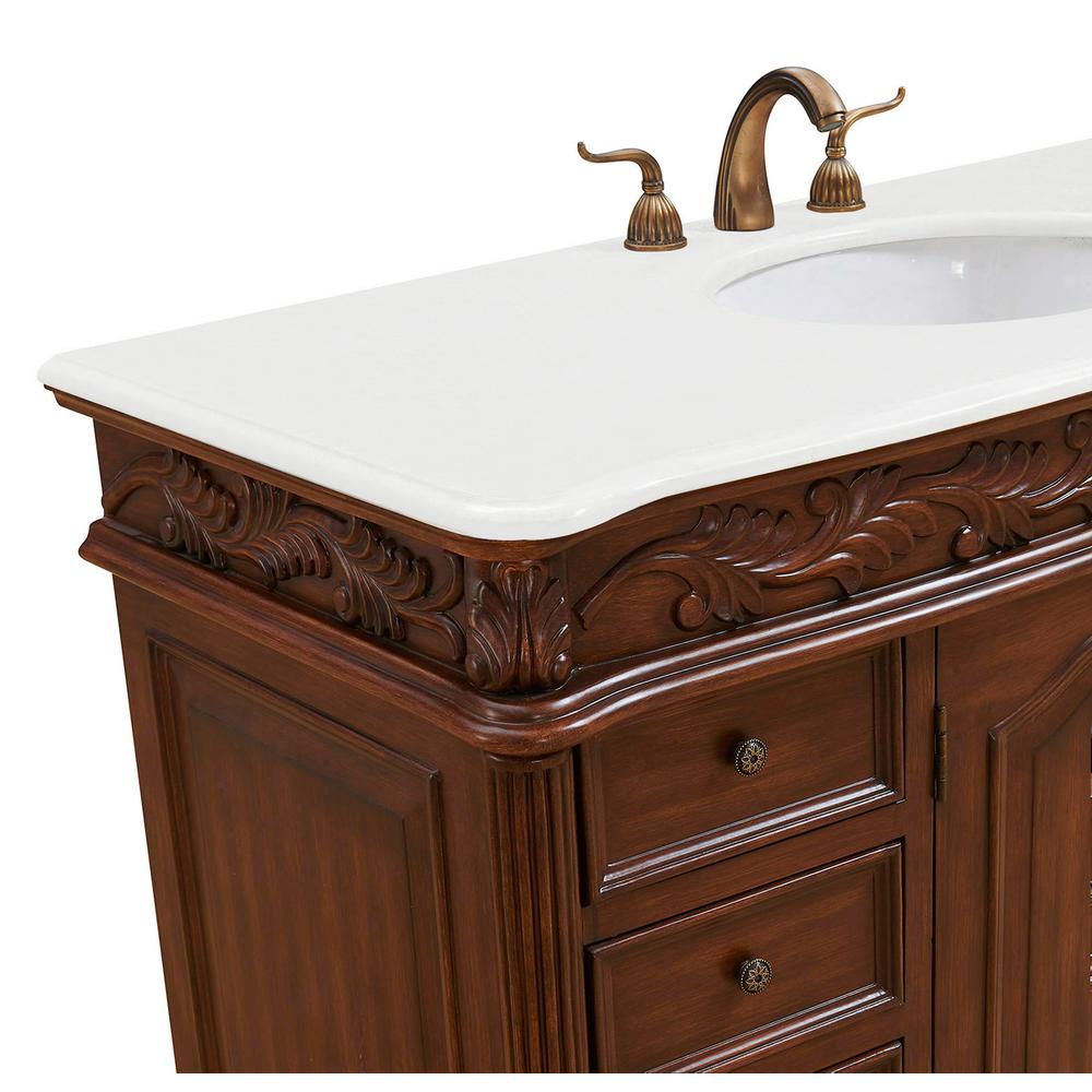 48 Inch Single Bathroom Vanity In Teak Color With Ivory White Engineered Marble. Picture 5