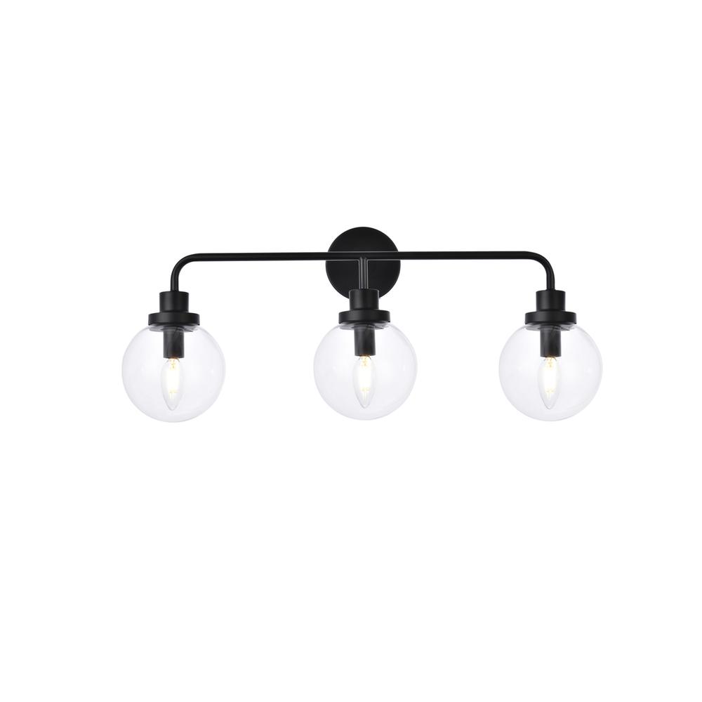 Hanson 3 Lights Bath Sconce In Black With Clear Shade. Picture 1