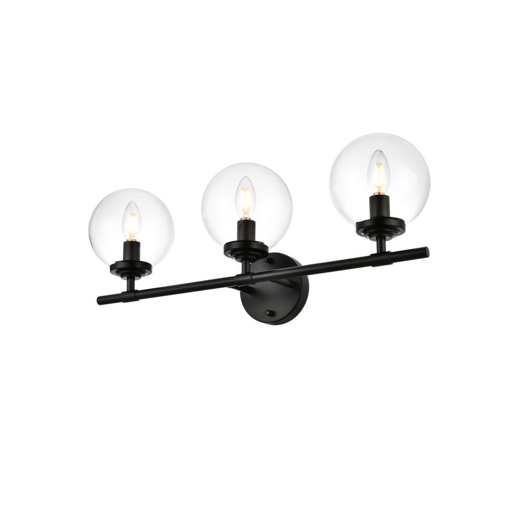 Ingrid 3 Light Black And Clear Bath Sconce. Picture 2