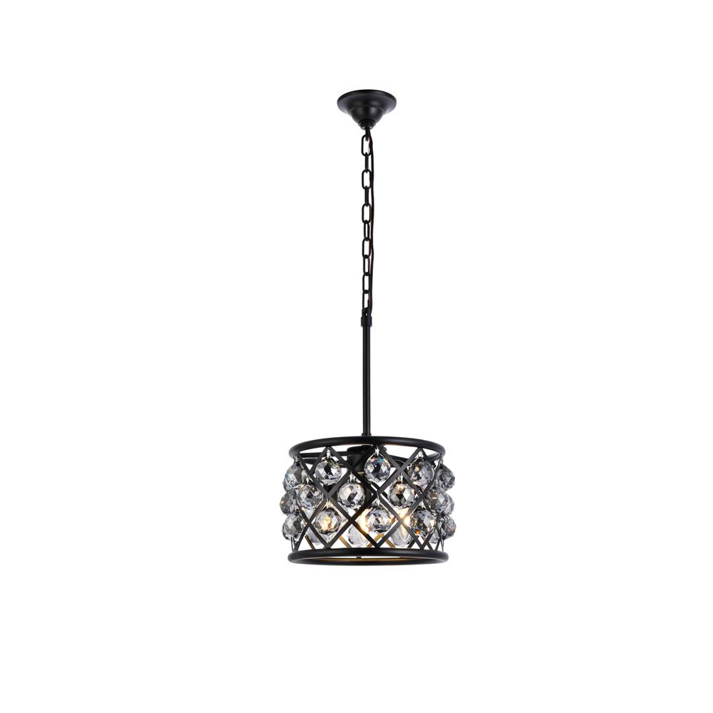 Madison 3 Light Matte Black Pendant Silver Shade (Grey) Royal Cut Crystal. Picture 1