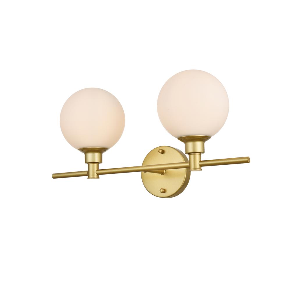 Cordelia 2 Light Brass And Frosted White Bath Sconce. Picture 2