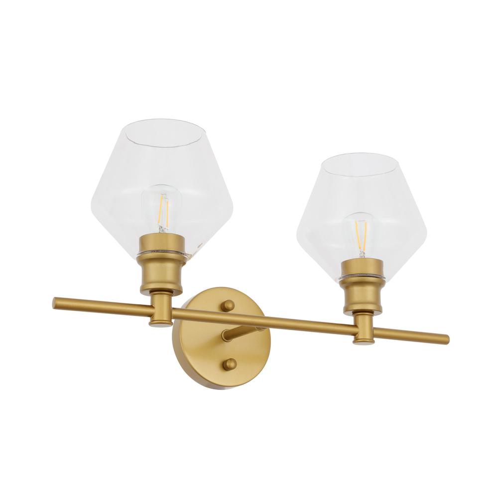 Gene 2 Light Brass And Clear Glass Wall Sconce. Picture 6