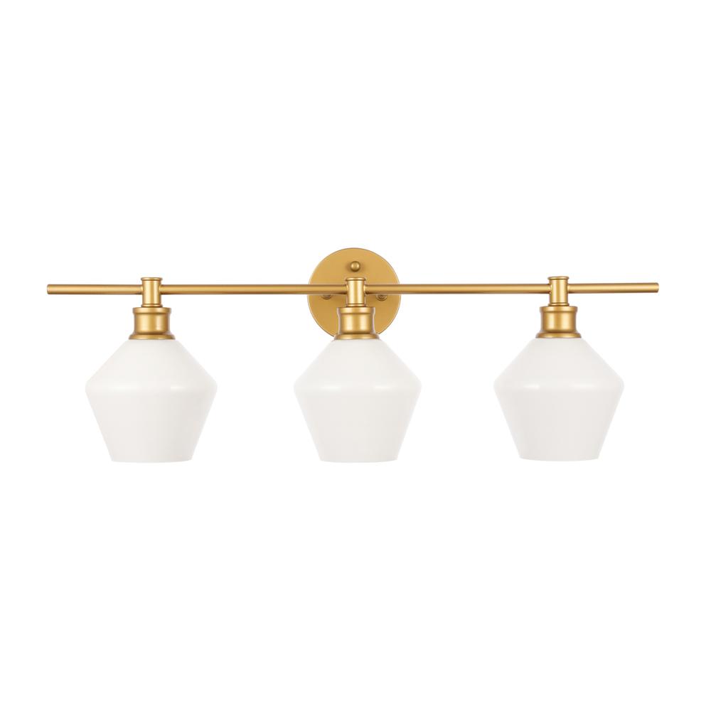 Gene 3 Light Brass And Frosted White Glass Wall Sconce. Picture 10