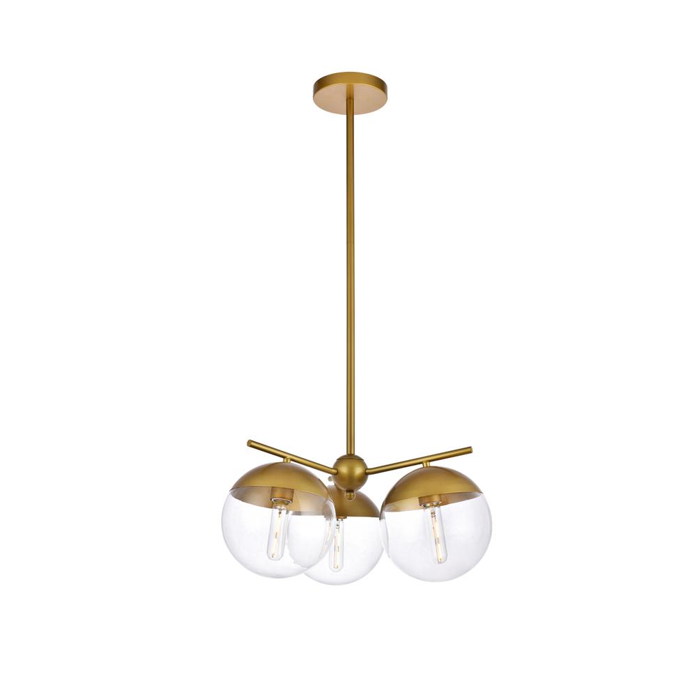 Eclipse 3 Lights Brass Pendant With Clear Glass. Picture 2