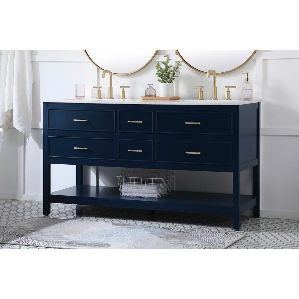 60 Inch Double Bathroom Vanity In Blue. Picture 2