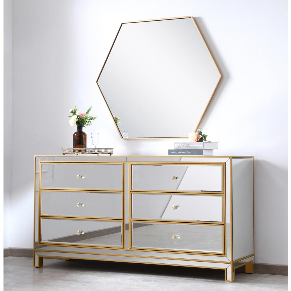 Cabinet 6 Drawers 60In. W X 18In. D X 32In. H In Gold. Picture 2