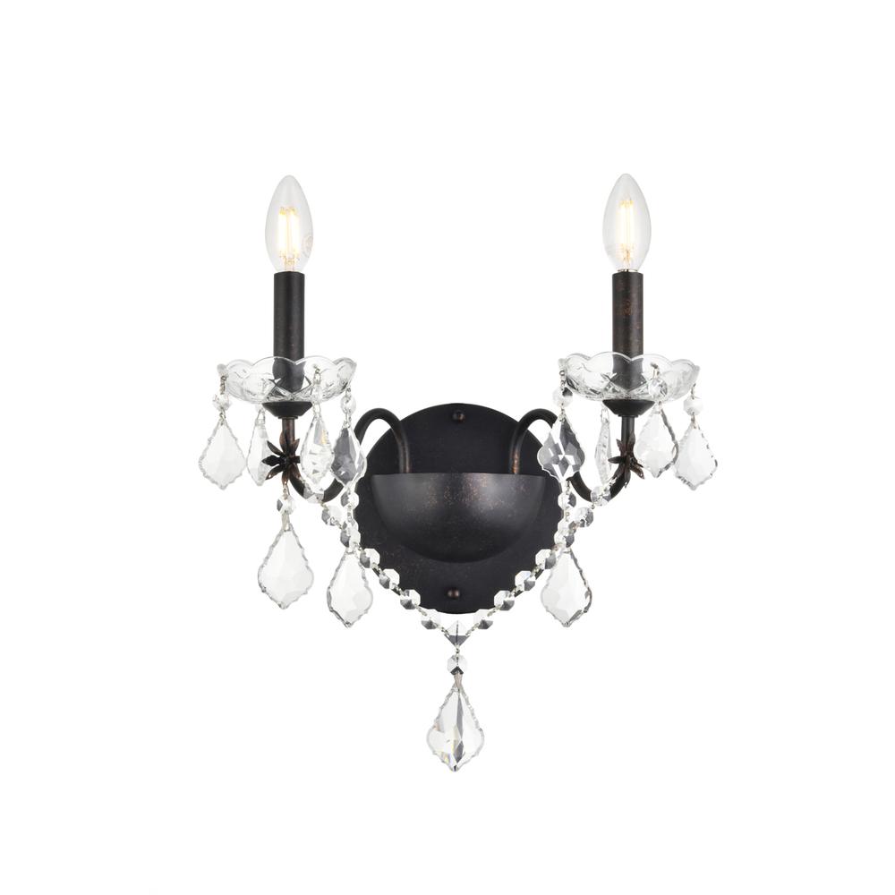 St. Francis 2 Light Dark Bronze Wall Sconce Clear Royal Cut Crystal. Picture 1
