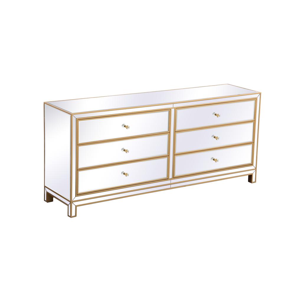 Reflexion 72 In. Mirrored Six Drawer Chest In Gold. Picture 5