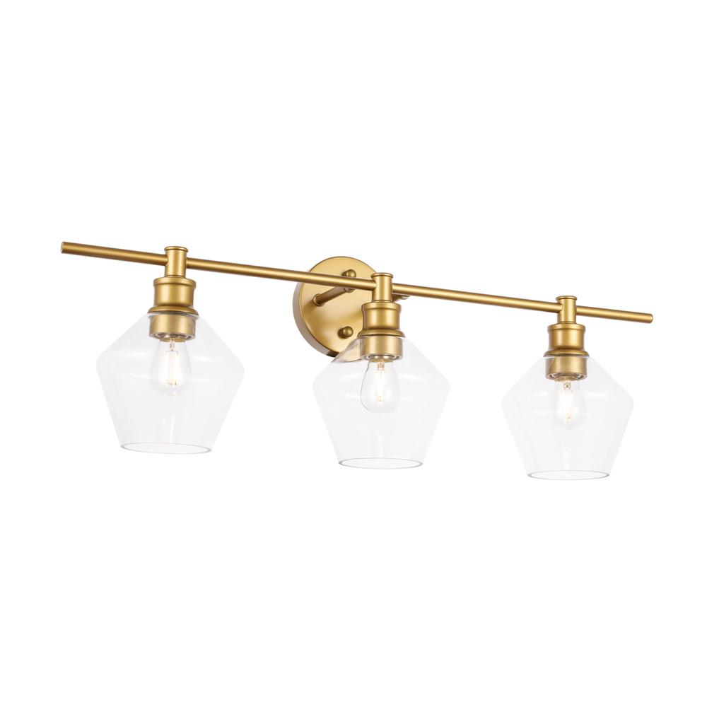 Gene 3 Light Brass And Clear Glass Wall Sconce. Picture 11