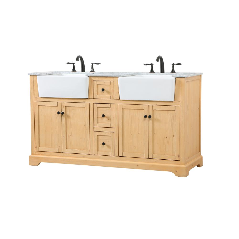 60 Inch Double Bathroom Vanity In Natural Wood. Picture 7