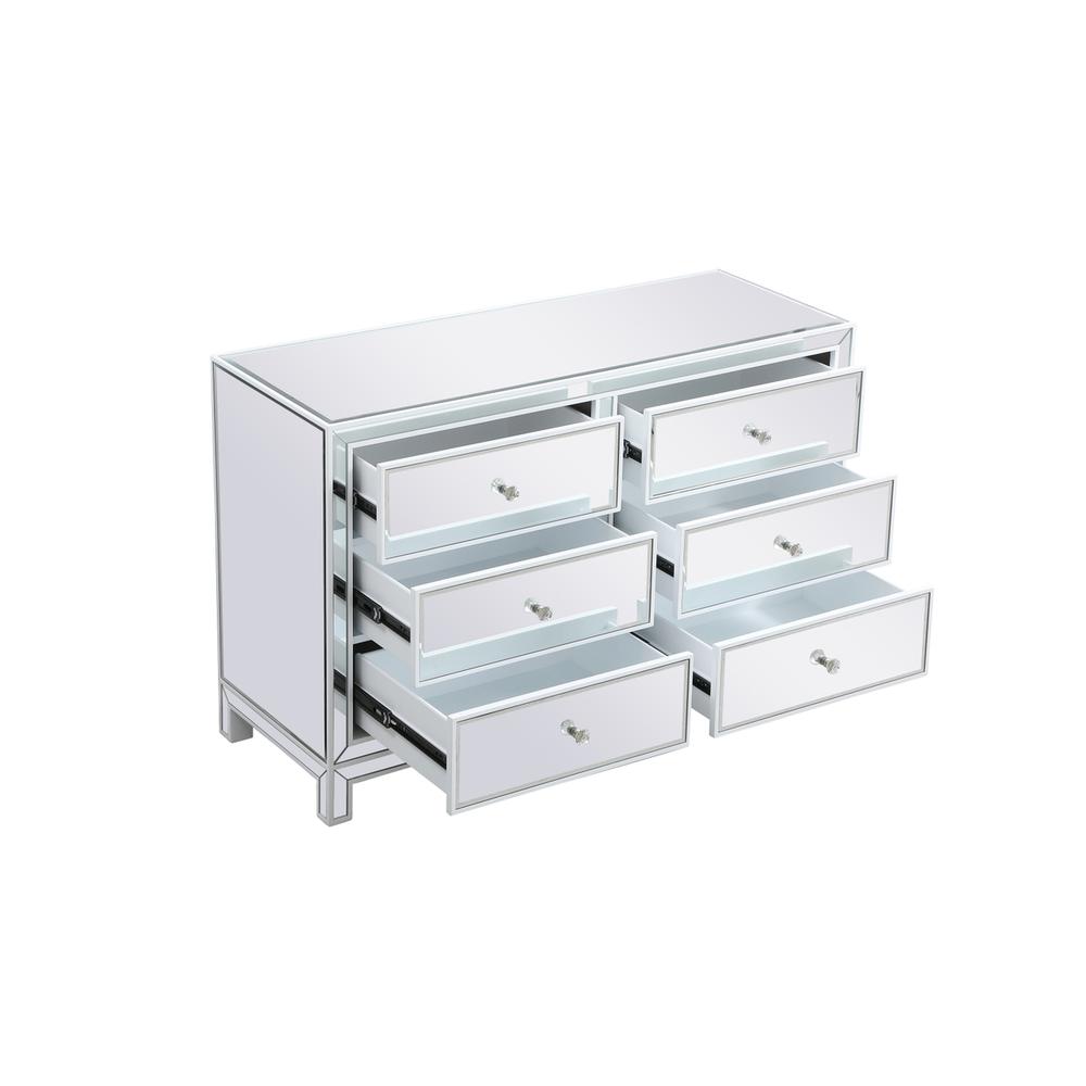 48 Inch Mirrored Six Drawer Cabinet In White. Picture 6