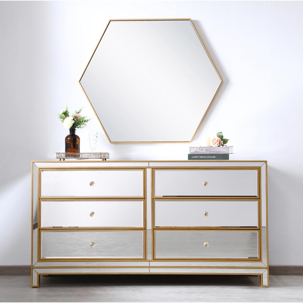 Cabinet 6 Drawers 60In. W X 18In. D X 32In. H In Gold. Picture 10