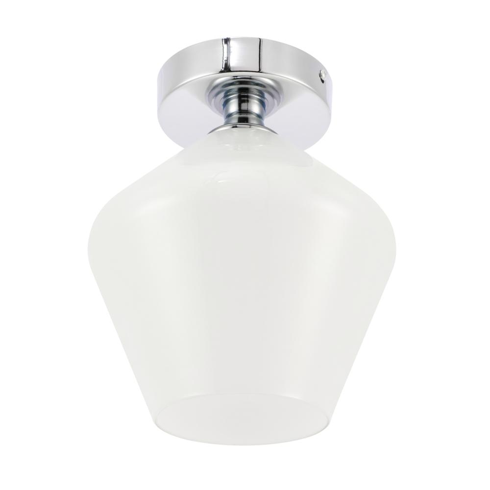 Gene 1 Light Chrome And Frosted White Glass Flush Mount. Picture 8