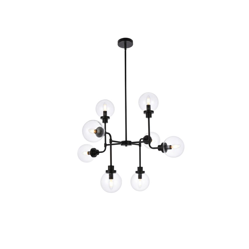 Hanson 8 Lights Pendant In Black With Clear Shade. Picture 1