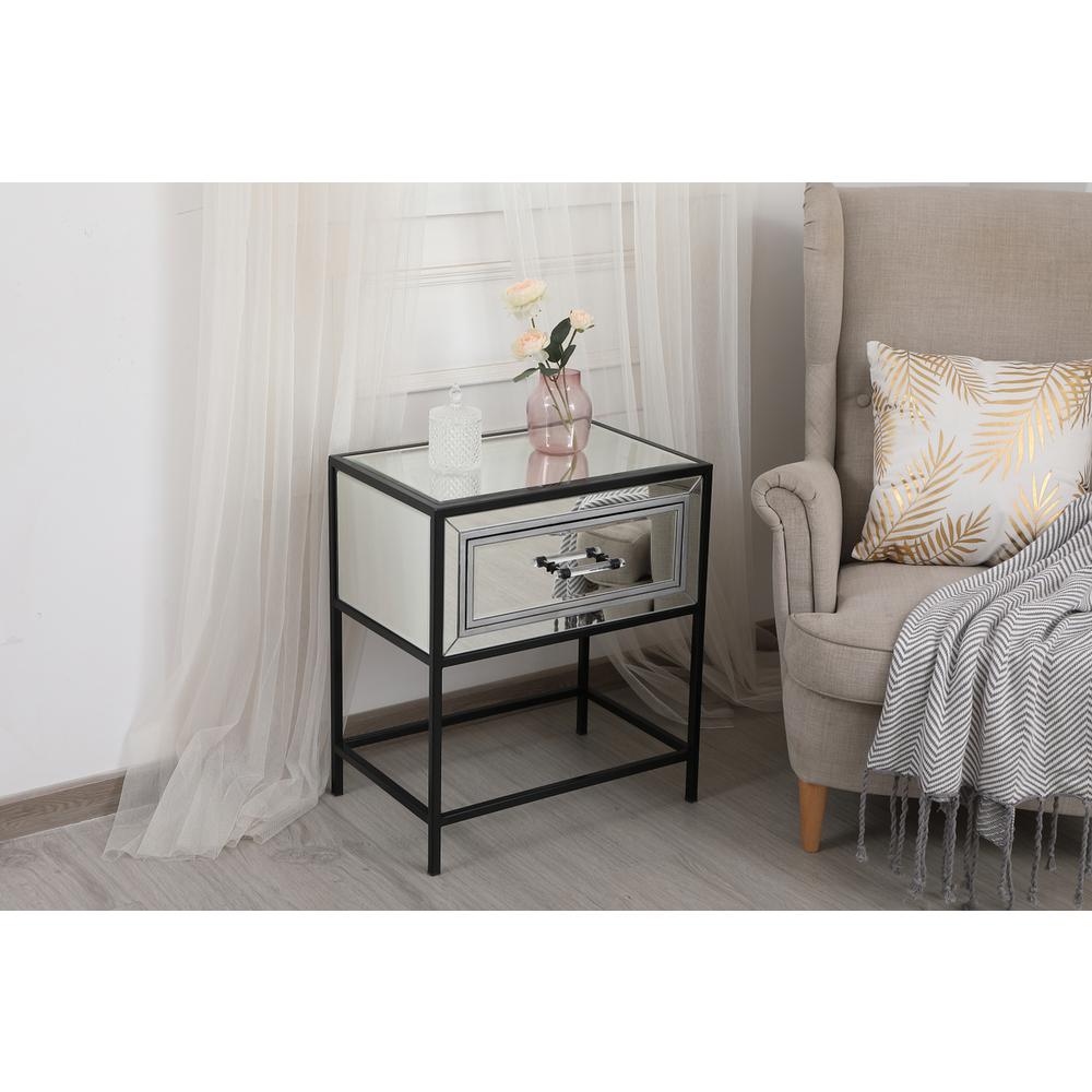 21 Inch Mirrored One Drawer End Table In Black. Picture 3