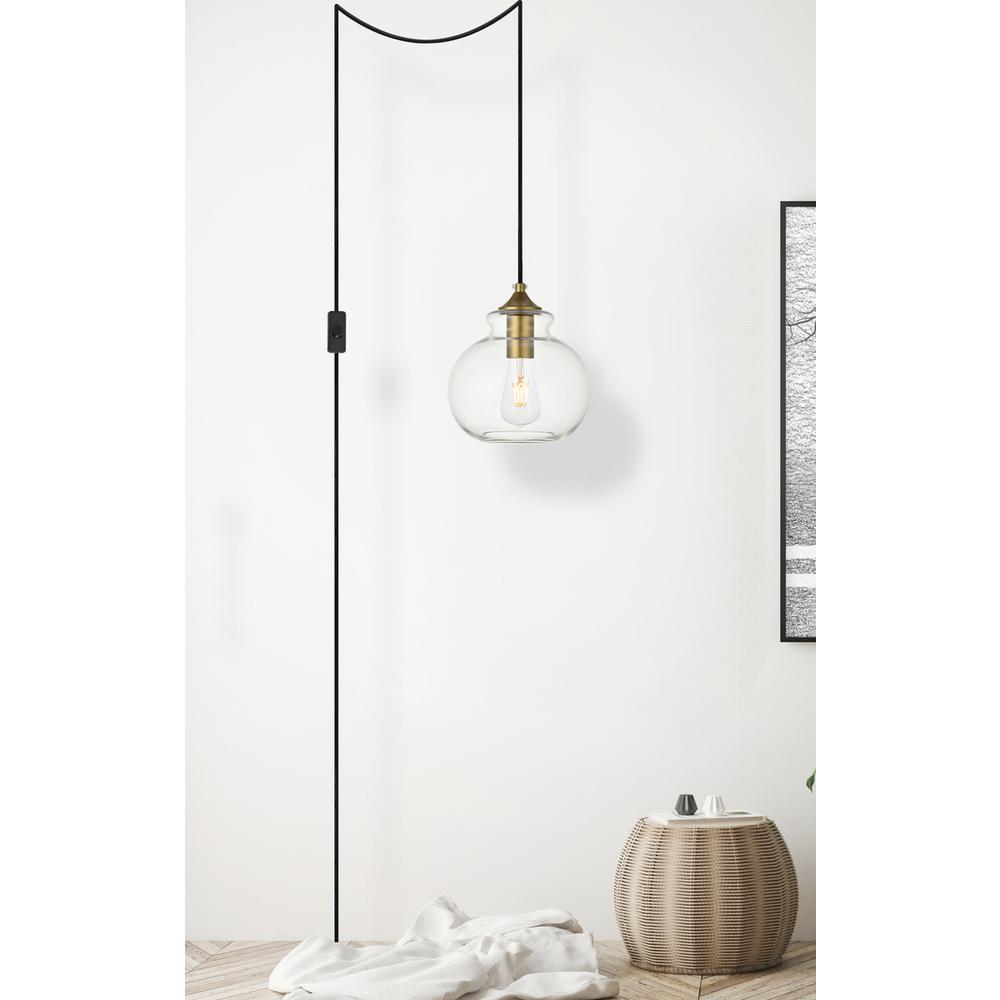 Destry 1 Light Brass Plug-In Pendant With Clear Glass. Picture 5