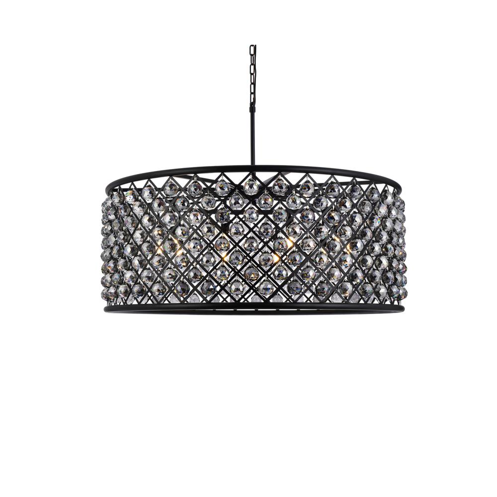 Madison 10 Light Matte Black Chandelier Silver Shade (Grey) Royal Cut Crystal. Picture 2