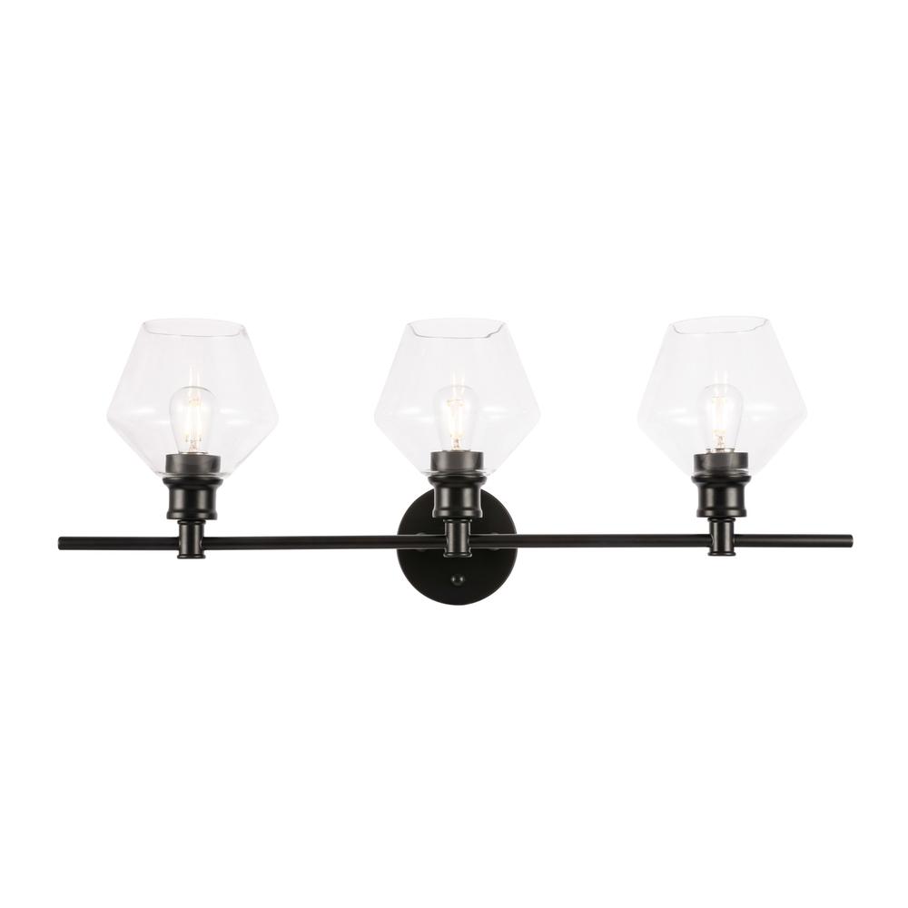 Gene 3 Light Black And Clear Glass Wall Sconce. Picture 1