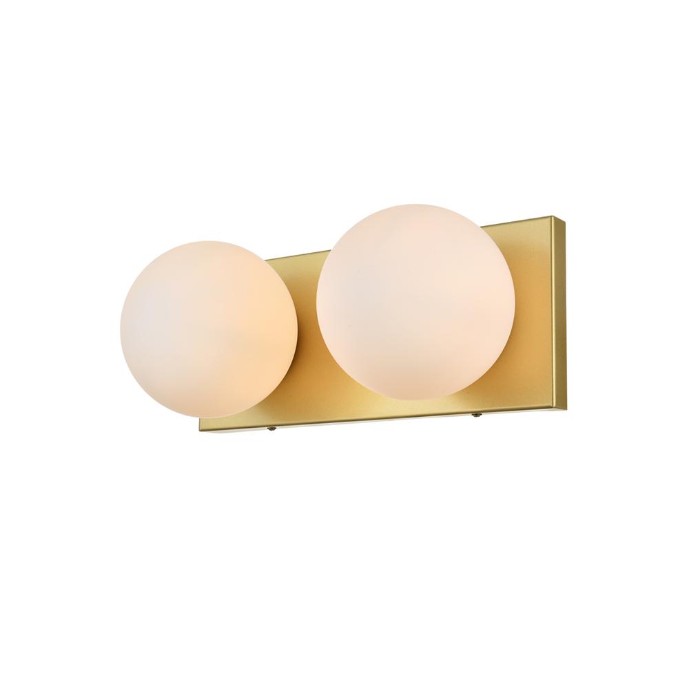 Jaylin 2 Light Brass And Frosted White Bath Sconce. Picture 2