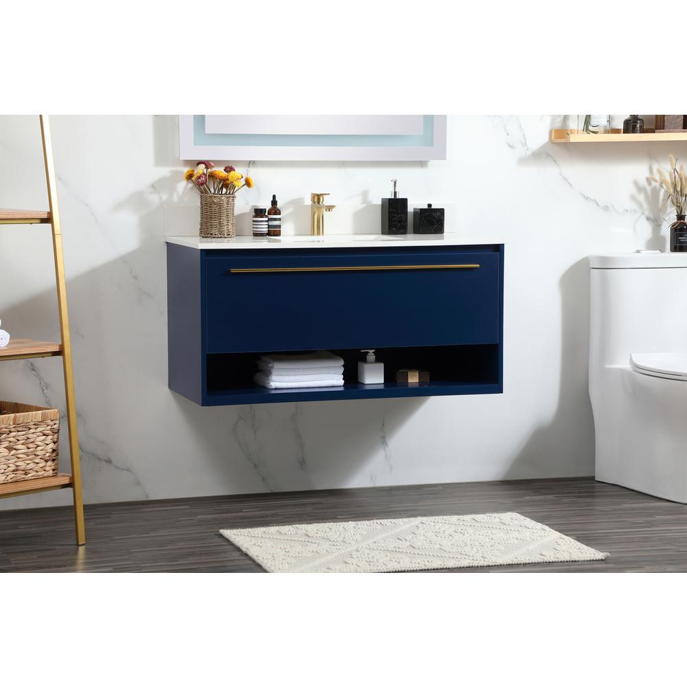 40 Inch Single Bathroom Vanity In Blue With Backsplash. Picture 2
