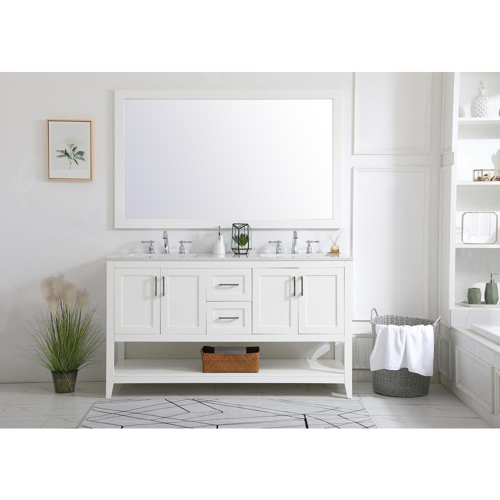 60 Inch Double Bathroom Vanity In White. Picture 6