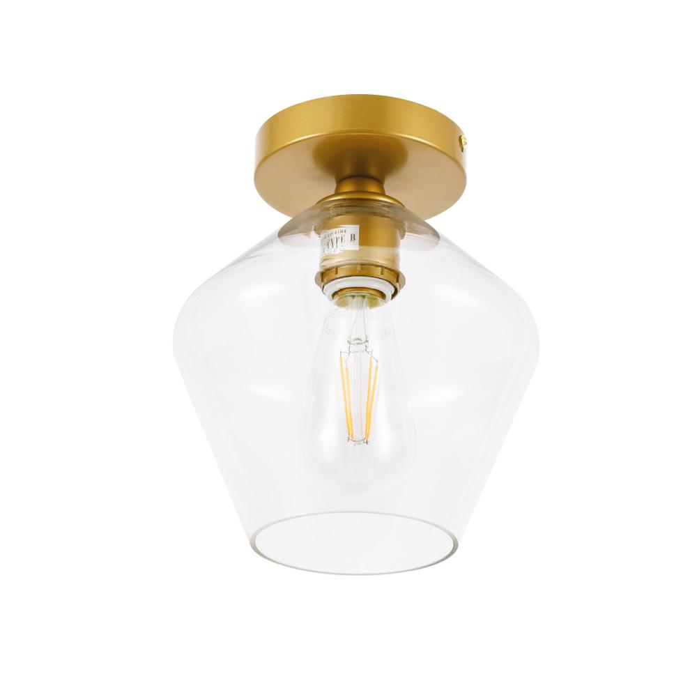 Gene 1 Light Brass And Clear Glass Flush Mount. Picture 8