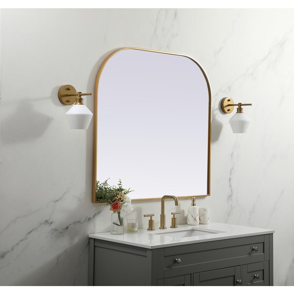 Metal Frame Arch Mirror 40X38 Inch In Brass. Picture 2