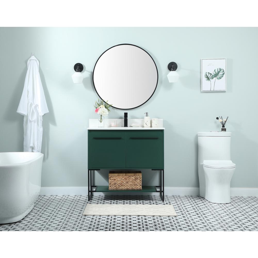 36 Inch Single Bathroom Vanity In Green With Backsplash. Picture 4