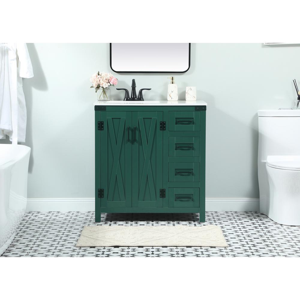 32 Inch Single Bathroom Vanity In Green. Picture 14