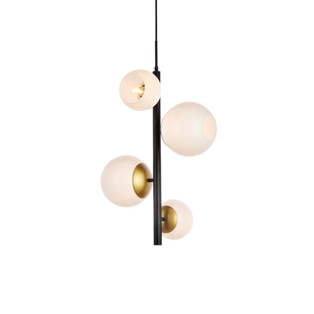 Wells 18 Inch Pendant In Black And Brass With White Shade. Picture 2