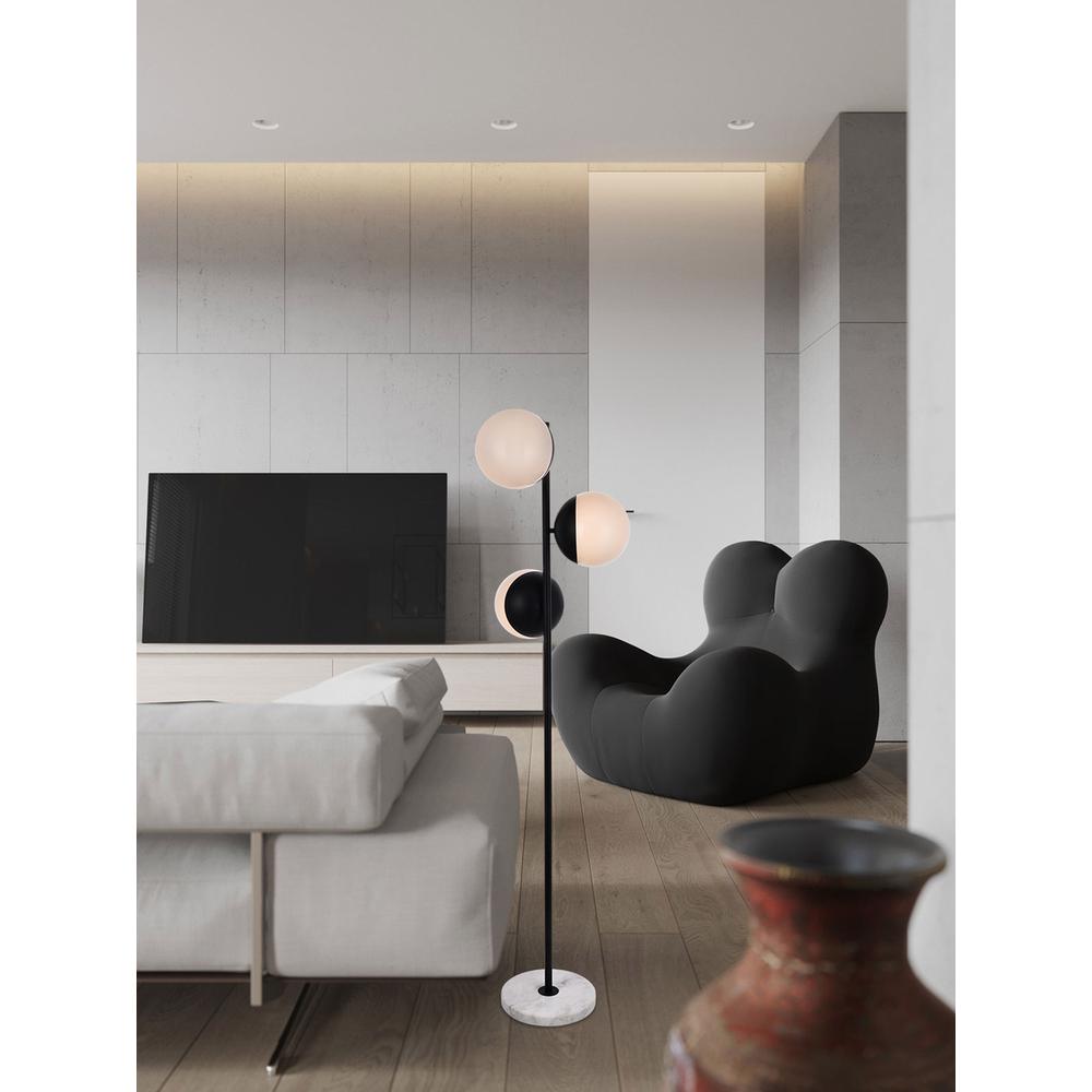 Eclipse 3 Lights Black Floor Lamp With Frosted White Glass. Picture 6