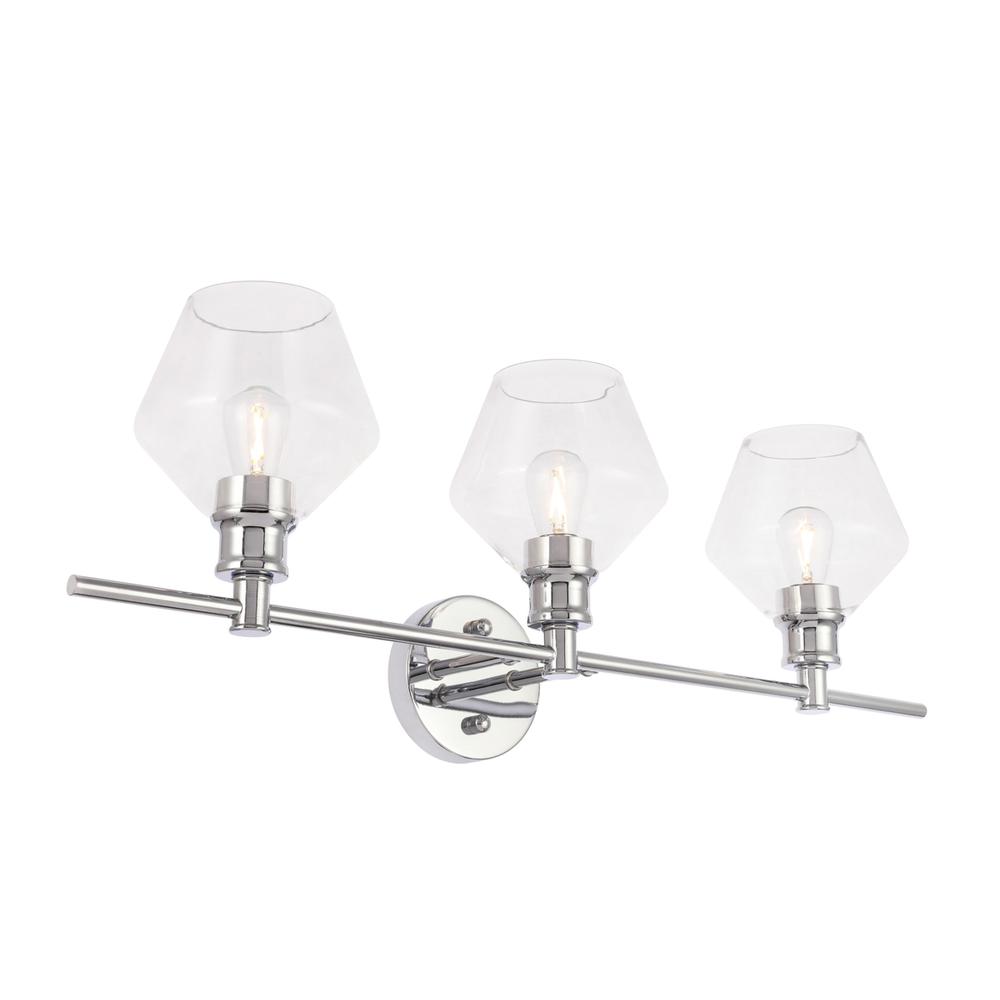 Gene 3 Light Chrome And Clear Glass Wall Sconce. Picture 5
