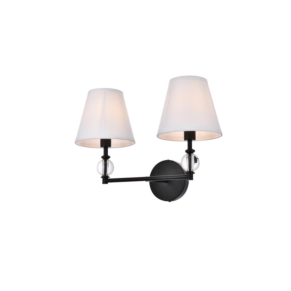 Bethany 2 Lights Bath Sconce In Black With White Fabric Shade. Picture 2
