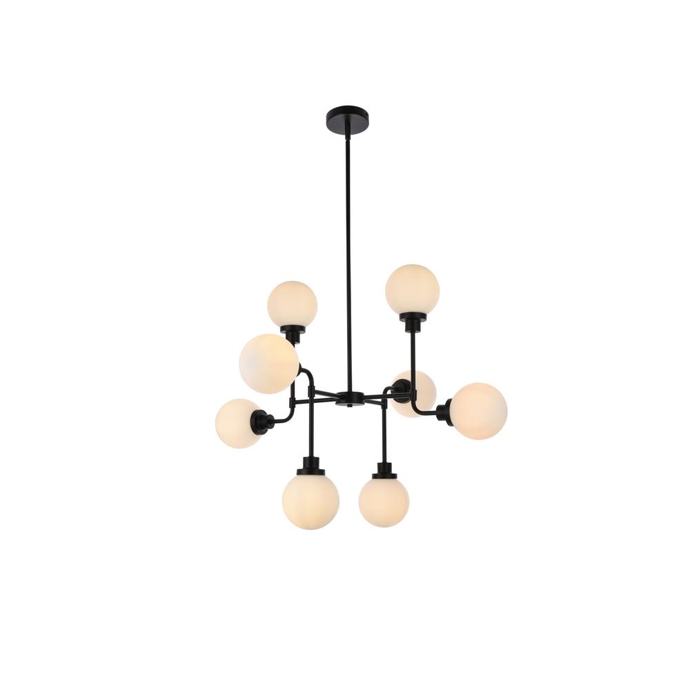 Hanson 8 Lights Pendant In Black With Frosted Shade. Picture 1