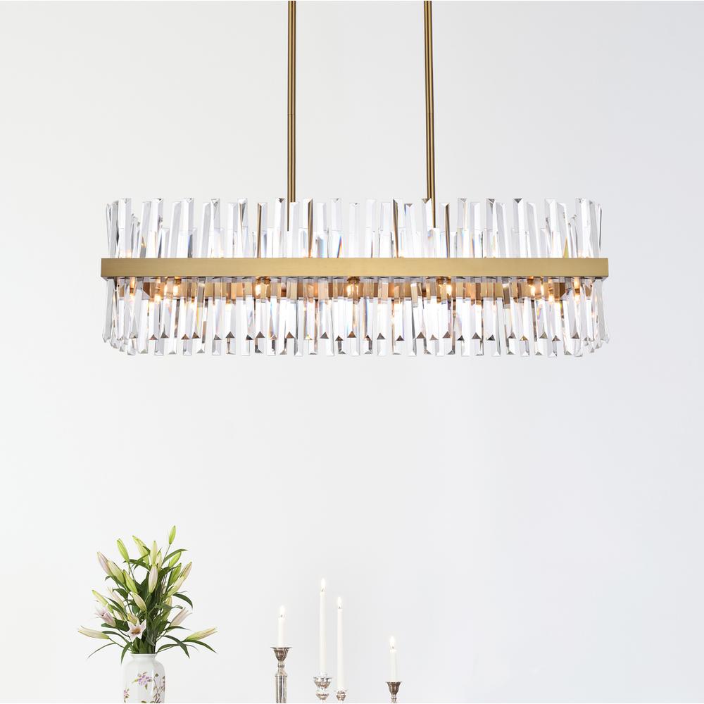 Serephina 42 Inch Crystal Rectangle Chandelier Light In Satin Gold. Picture 8